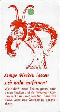Stain remover label, white with red print