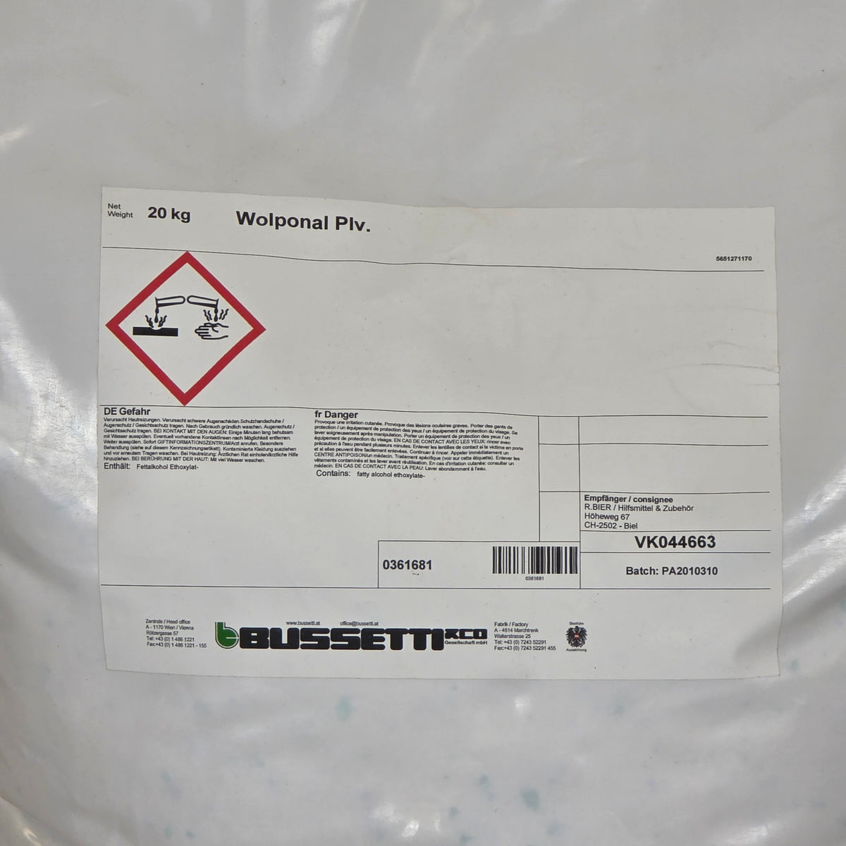 Wolponal PLV - Pulvervollwaschmittel (Wasser)
