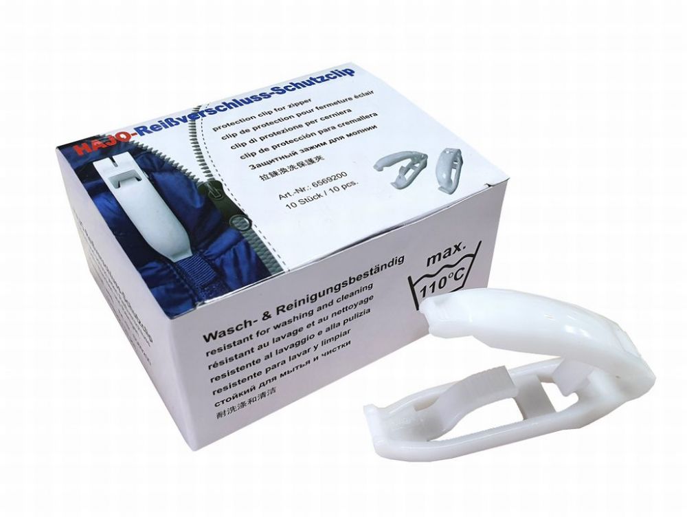 HAJO Reissverschluss-Schutzclip aus Kunststoff - weiss